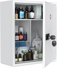 Medicine Cabinet First Aid Key Lock Organizer Secure Wall Metal Storage Box