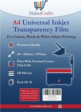 Universal Inkjet Transparency Film A4 Clear OHP Sheets Ink 10 Sheets, 