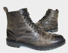 Mens CLARKS Brown Leather Brogue Lace-up Ankle BOOTS Size UK 8.5 Good Cond