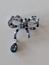 Blue Rhinestone Bow Brooch