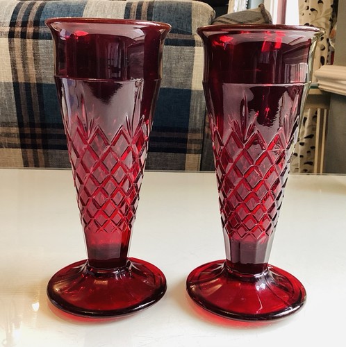 Pair davidson ruby glass vases - pair,