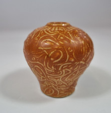 Rare Vintage Royal Copenhagen Porcelain Vase Orange Glaze Abstract Decoraton 7cm