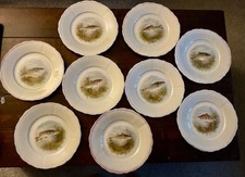 ANTIQUE Royal Bonn Franz Anton Mehlem FISH PLATES x 9 circa 1855-1920