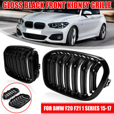 Pair Front Kidney Grill Grille Bumper For 15-19 BMW F20 F21 1 Series Gloss Black