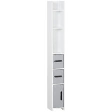 Freestanding Tall Bathroom Cabinet with Open Shelves 3 Cupboards - Grey & White