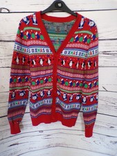 MENS PRIMARK RED MIX CHRISTMAS MIXED PATTERN KNITTED CARDIGAN SIZE XS