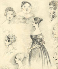 Walter Sneyd, Sheet of Caricature Portraits –early 19th-century graphite drawing