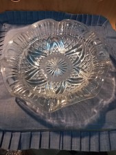 Vintage Clear Pressed Glass Trifle /Fruit Bowl Fluted Edge geometric Pattern