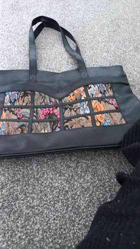 Black faux leather - leather, floral
