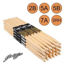 Pack of 12 Pair Johnny Brook Wooden Drum Sticks Maple 2B 5A 5B 7A SRH Wood Tip