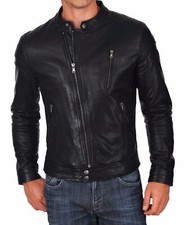 Elegance Mens Leather Jacket Motorcycle Biker Jacket Lambskin Punk Jacket MJ73