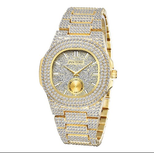 Iced out watch round real - out,