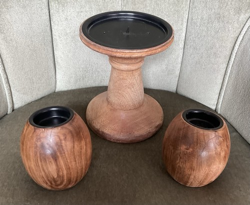 Vintage wood candle holder - candle,