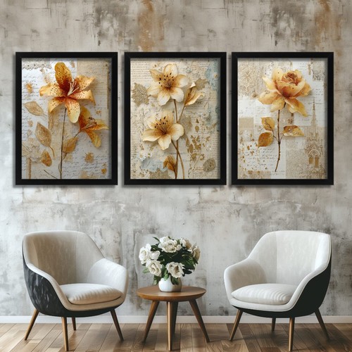Vintage floral wall art - vintage, set