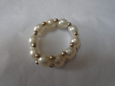 Ladies Freshwater Pearl & Silver Bead Extendable Stretch Ring One Size-USED
