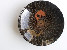 Antique Japanese lidded lacquer bowl with goldfish and fishnet hand painted #4718