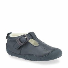Clarks Start Rite Boy Baby Jack Navy Leather T-Bar Pre Walkers Size UK 2 EU 17.5