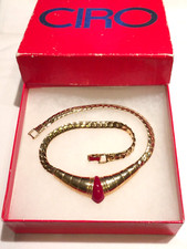 Stunning Exquisite Vintage 1980s Ciro Gold Tone Costume Necklace Egyptian Form