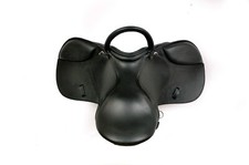 Leather horse saddle 10 inch seat for kids with hand grip black colour