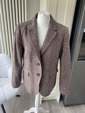 JOULES LADIES DUNMERE WOOL MIX TWEED BROWN PINK COLLAR BLAZER JACKET SIZE 12 14