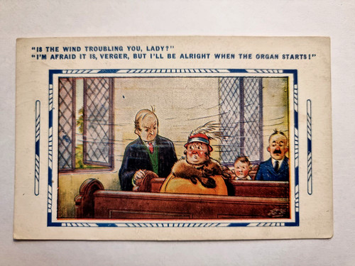 Comic postcard 1933 - comic, church