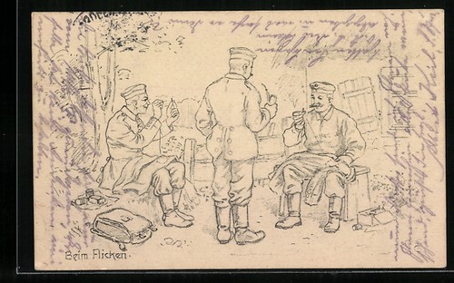 Postcard three soldiers - postcard, in