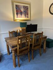 Sale! Rustics Solid Wooden Table With 4 Chairs And Iron Cast detailing