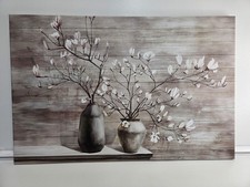 Canvas Print Picture Magnolia Flowers Rustic Vases Wall Art Beige 60x40cm Soft