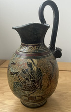 Vintage Greek Goddess Ceramic Oinochoe Jug Pitcher Painted Museum Replica 20cm