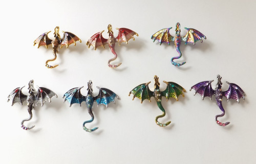 Sparkly metal dragon brooches - dragon,