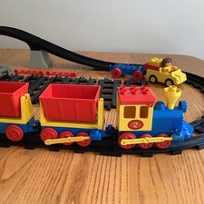 LEGO DUPLO TRAIN SET TRACK ENGINE LEVEL CROSSING BRIDGE PEOPLE VEHICLES BLOCKS 
