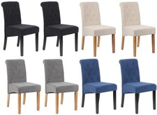 set of 2 4 6 Velvet Dining Chairs Button detail Scroll top Beige Grey Blue Back