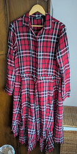 Zara Premium Denim Collection Red Plaid/Tartan Hi-Low Cotton Dress Women's UK L