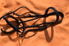 Black leather Bridle - cob size, flash noseband, blue leather lining on browband