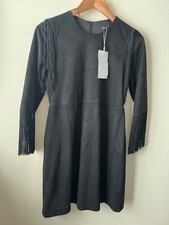 Zara Dress Size S 8 New Black Faux Suede Fringed Fit Flare Party Going Out
