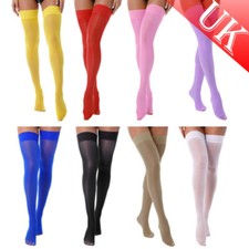 UK Women Sheer Stockings Mesh Thigh High Socks Glossy Stretch Hold Up Tights