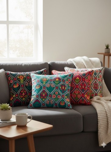 Embroidered cushion cover - embroidered,
