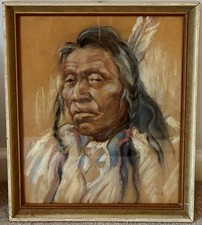 20th Century Portrait Of A Native American Tribal Leader Pastel Art