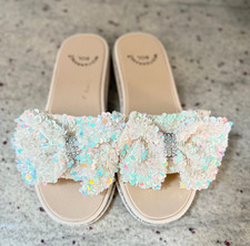 Pretty sequins & diamante wedge sandals slides summer beach holiday 5-38 BNWOT