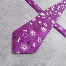 Duchamp London Silk Tie Luxury Purple Floral Paisley Motif  Handmade In England