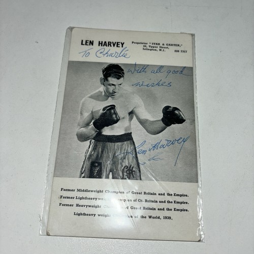 Len harvey signed postcard - harvey,