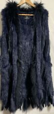 F4 Angelique .L navy 100% rabbit 100% racoon fur cardigan size L-14/6
