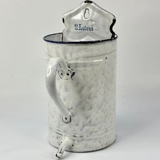 Vintage French Kitchen Blue & White Marbled Enamel Irrigator Jug Pitcher