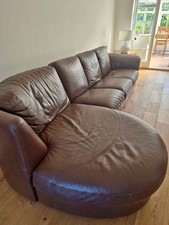 Dark Brown Sleek Plush Leather Corner Sofa (PTP)