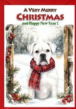 Boxer White Dog Christmas Card