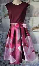 Ted Baker Lyla Maroon Porcelain Rose Bow Fit & Flare Satin Feel Full Skirt Dress