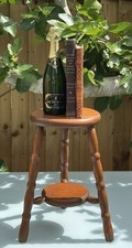 VINTAGE FRENCH BOBBIN LEG STOOL TURNED OAK TRIPOD PLANT STAND SIDE TABLE, H46cm 