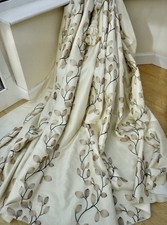 FABULOUS BESPOKE CREAM FAUX SILK EMBROIDERED LEAF DETAIL INTERLINED CURTAINS 