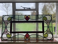 Antique Art Nouveau Stained Glass Window Panel: Very Unique, 1890s.