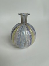 Venetian Murano Latticino Art Glass Vase Pink Blue Ribbon Twist